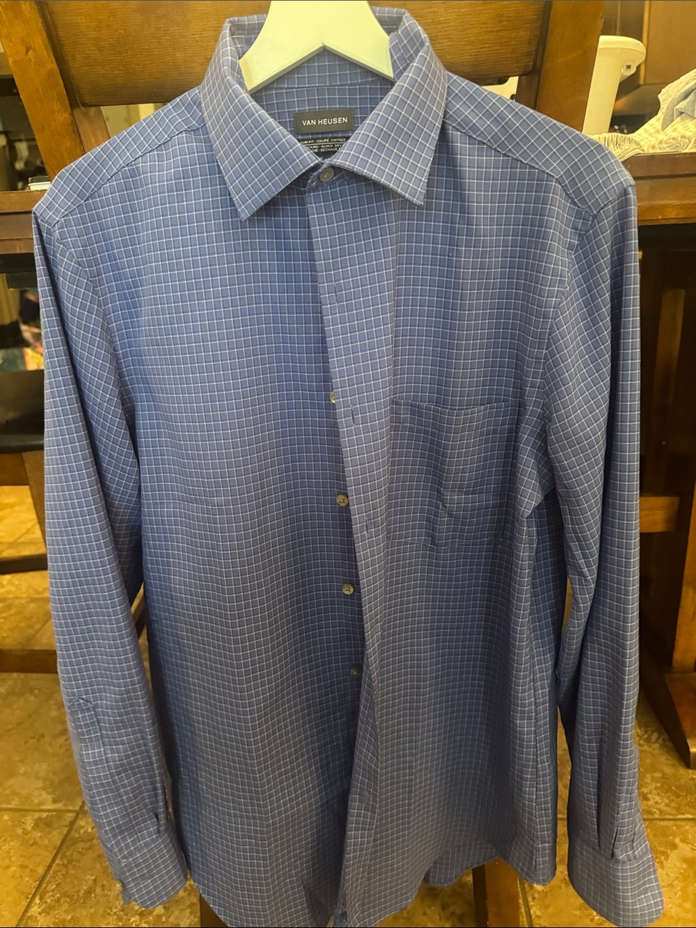 Van Heusen Blue Windowpane Dress Shirt - Men's